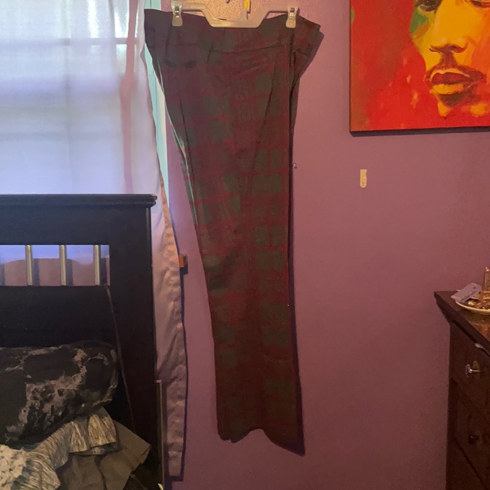Red and grey plaid pants